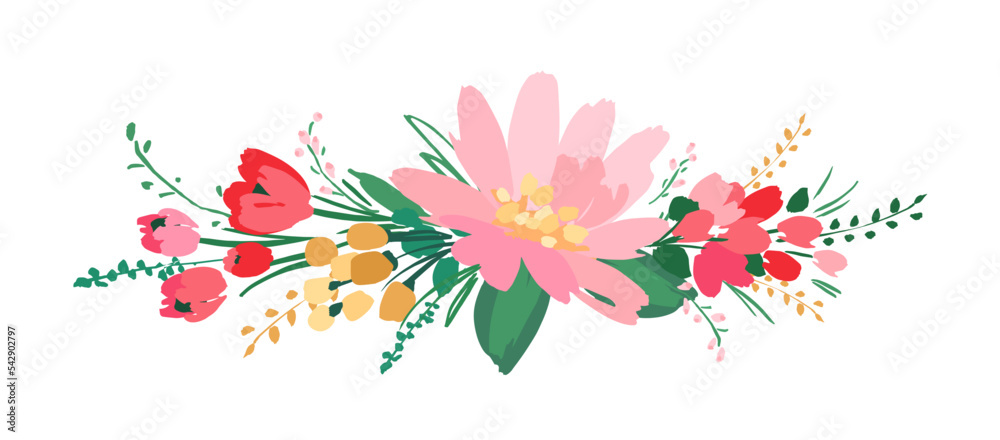 Vector isolated floral design with cute flowers. Template for card, poster, flyer, t-shirt, home decor and other. Vector isolated floral design with cute flowers. Template for card, poster, flyer, t-shirt, home decor and other.