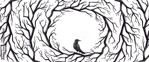 Halloween, banner, wreath. Horizontal, artistic, banner.	