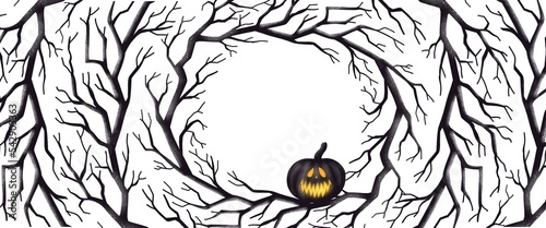 Halloween, banner, wreath. Horizontal, artistic, banner.	