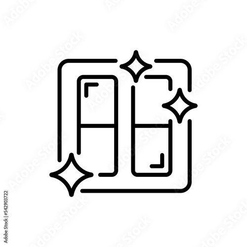 Clean window without streaks line icon. Spring cleaning, Sponge, window, mop, bucket, faucet, plumbing, washing machine, dishwasher. Clean concept. Vector line icon