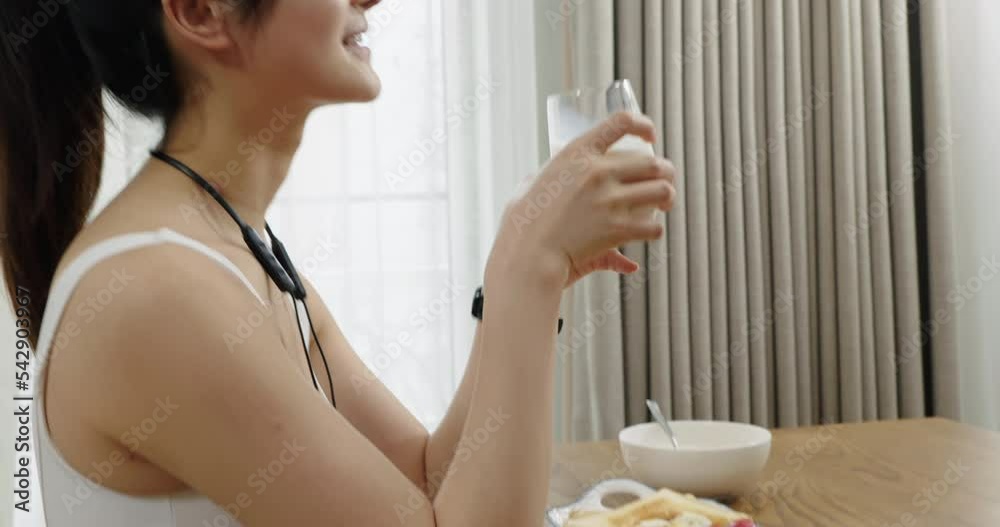 Young woman having breakfast at home,4K Young woman having breakfast at home,4K