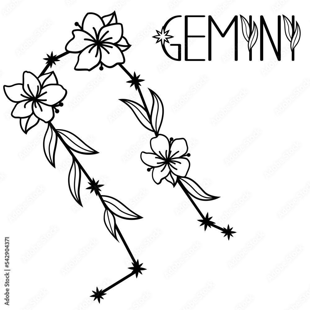 Gemini zodiac sign svg, Floral constellation svg, Horoscope monogram