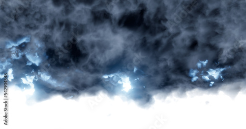 Dark, dense storm clouds with flashes of lightning on a transparent png Background. Graphic illustration.	
