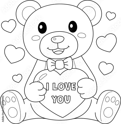 Valentines Day Teddy Bear Coloring Page for Kids