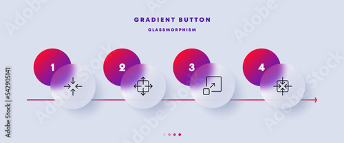 Arrow set icon. 3d modeling, rotate an object, 360 degrees viewing angle, window control button, zoom in, zoom out, deploy, virtual reality. Metaverse concept. Glassmorphism style