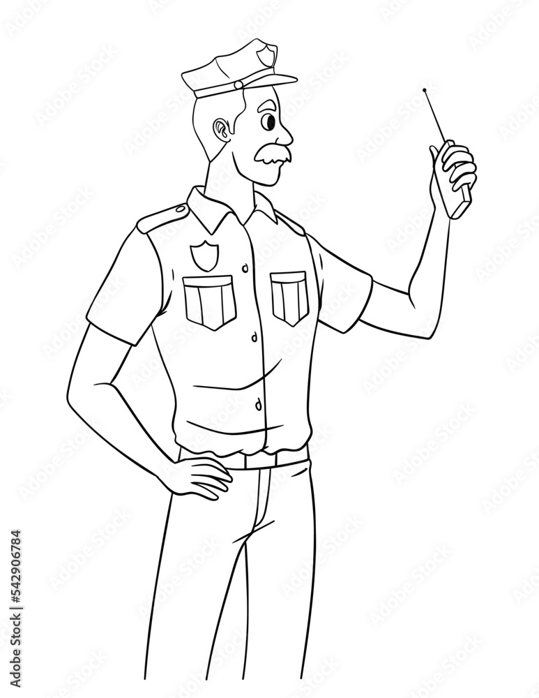 Policeman Isolated Coloring Page for Kids Stock Vector | Adobe Stock