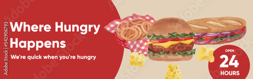 Facebook ads template with American fastfood concept, watercolor style