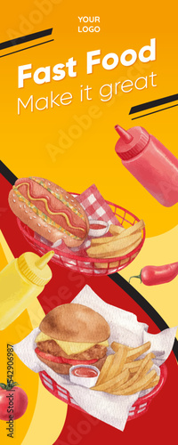Infographic template with American fastfood concept, watercolor style