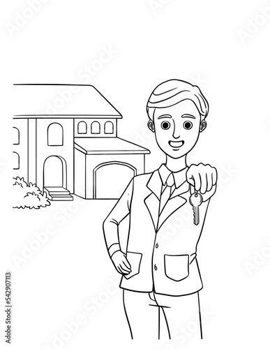 Real Estate Agent Isolated Coloring Page for Kids