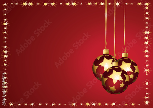 Starry christmas baubles on red and gold background. Vector illustration.