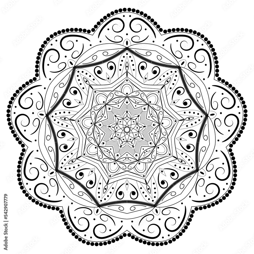 Circular pattern in form of mandala. Decorative ornament in ethnic oriental style. Coloring book page. Vector illustration