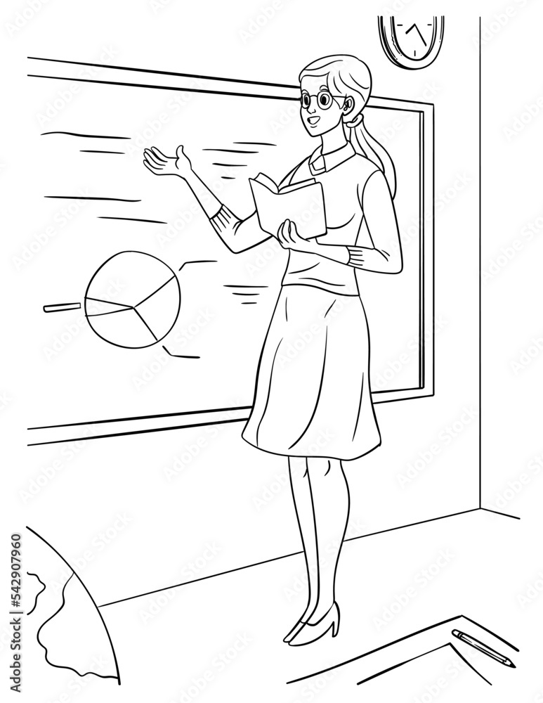 School Teacher Coloring Page for Kids Stock Vector | Adobe Stock