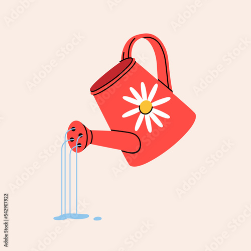 Cute vintage watering can with chamomile. Water the flowers. Gardening moisturising concept. All items are isolated