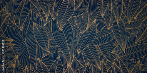 Fototapete Vector golden leaves botanical modern, art deco wallpaper background, seamless pattern