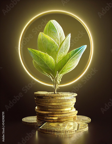 Growing money abstract, Plant on coins finance and investment concept