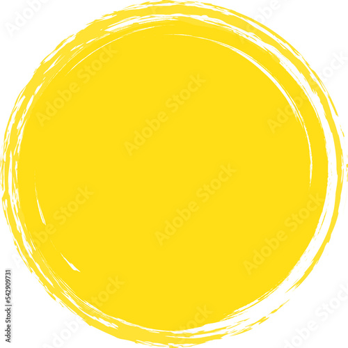 Yellow brush circle. Round stamp vector isolated on background. Painted yellow brush circle vector. For grunge badge, seal, ink and stamp design template. Round grunge hand drawn circle shape, vector
