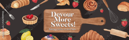 Facebook ads template with pastry day concept, watercolor style