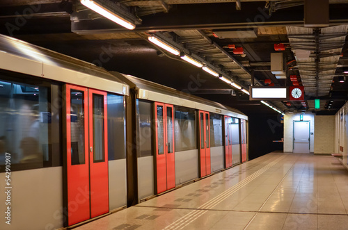 Photography Beautiful view of modern subway station with train