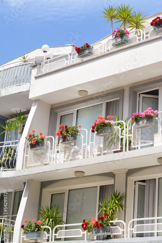 Photo Exterior of beautiful residential building with balconies and flowers