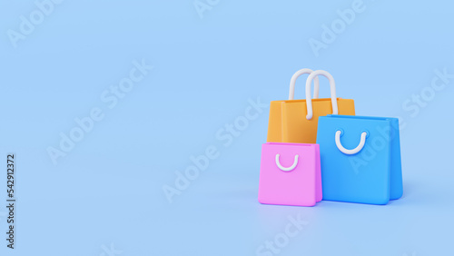 Paper bag 3d render illustration - gift package, commerce element and cartoon shop product. Fashion icon