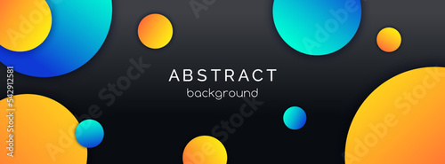 Abstract long vector banner with colorful gradient circles. Dark background for Facebook cover, web banner, header template