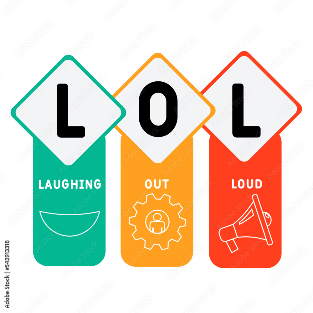 LOL - Laughing Out Loud acronym. business concept background. vector illustration concept with keywords and icons. lettering illustration with icons for web banner, flyer, landing LOL - Laughing Out Loud acronym. business concept background. vector illustration concept with keywords and icons. lettering illustration with icons for web banner, flyer, landing