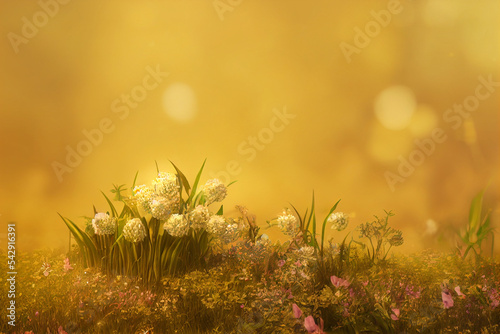 Closeup of beautiful yellow flowers in the garden. Digital illustration