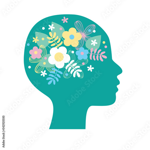 Human head silhouette with brain mental health psycho therapy, bipolar concept, therapist and patient, sign symbol vector illustration