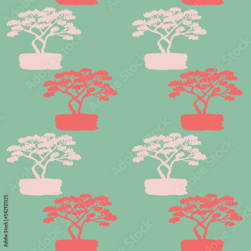 Saxaul on emerald background, decorative seamless pattern with desert tree for textile and decoration, vector illustration