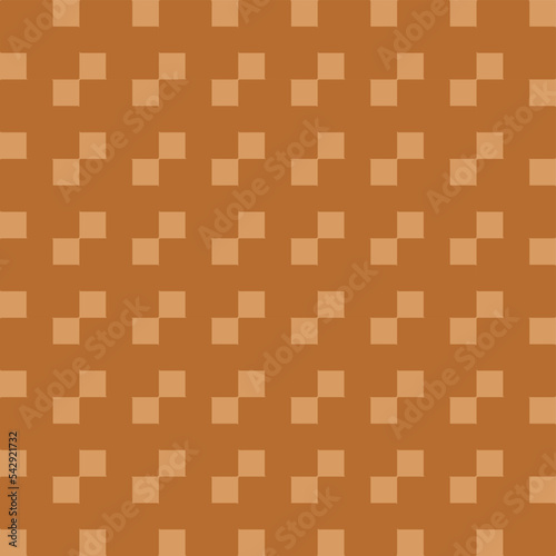 Seamless pattern design formed by diagonally repeated squares in beige tones with a brown background