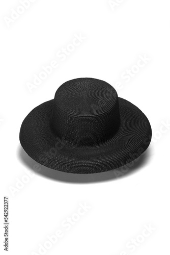 Slika na platnu Close-up shot of a black straw wide-brimmed hat