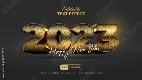 2023 new year text effect gold style. Editable text effect.