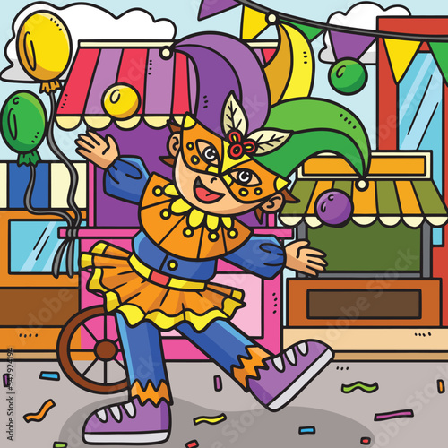 Mardi Gras Jester Boy Colored Cartoon