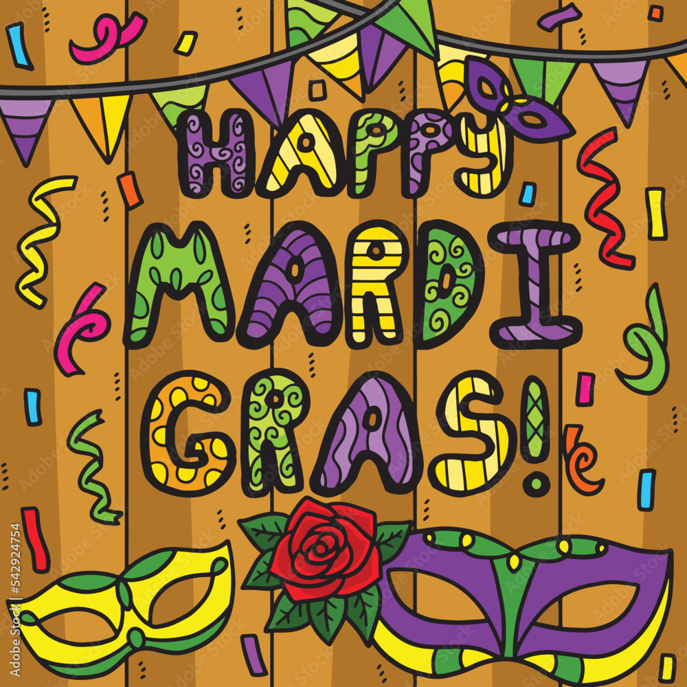 Happy Mardi Gras Colored Cartoon Illustration