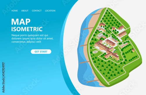 Illustration of a map of a building in the countryside Suitable for landing page, flyers, Infographics, And Other Graphic Related Assets-vector