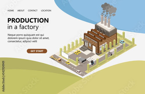 Illustration of a map of a factory with smoke in the city Suitable for landing page, flyers, Infographics, And Other Graphic Related Assets-vector