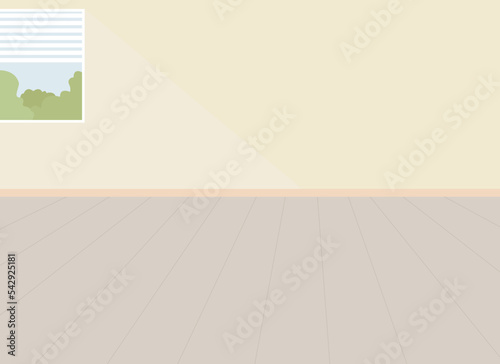 Empty room with window flat color vector illustration. Vacant bedroom. Real estate. Interior design. Cozy environment. Fully editable 2D simple cartoon interior with window view on background