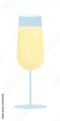 Glass of champagne semi flat color vector object. Editable element. Full sized item on white. Drinking alcohol and beverages simple cartoon style illustration for web graphic design and animation