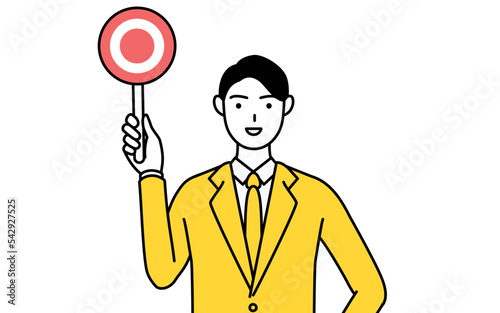 Wallpaper Mural 正解を示すマルの棒を持つスーツ姿のビジネスマンのシンプルな線画イラスト Torontodigital.ca