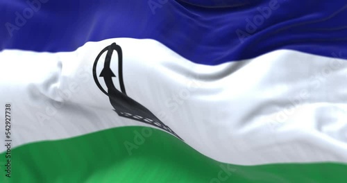 Close-up view of the Lesotho national flag waving photo