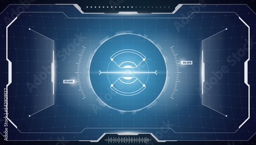 VR HUD digital futuristic interface cyberpunk screen. Sci-fi virtual reality technology view head up display. GUI UI spaceship dashboard panel. FUI binocular viewfinder visor. Vector illustration