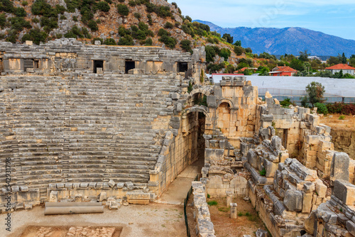 Ruins of ancient Greek-Roman theatre of Myra in Demre, Antalya province in Turkey photo