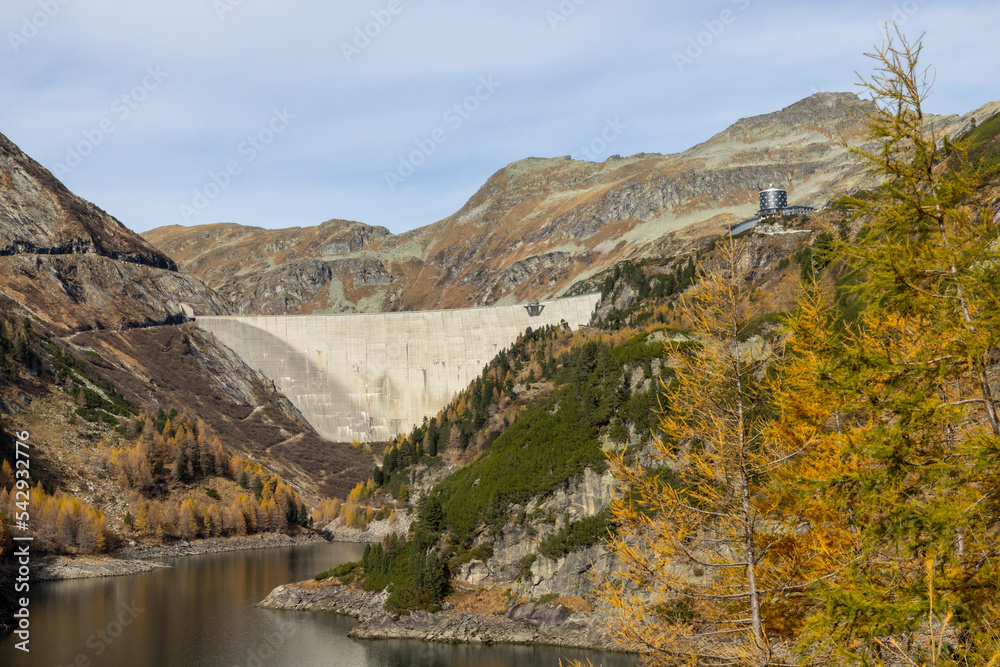 Koelnbrein Dam in the Hohe Tauern range, a part of the hydroelectric power plant in Municipality Malta, Carinthia, Austria.