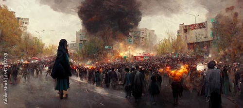 Obraz na płótnie Anti hijab and Anti government protests in Iran. Concept art