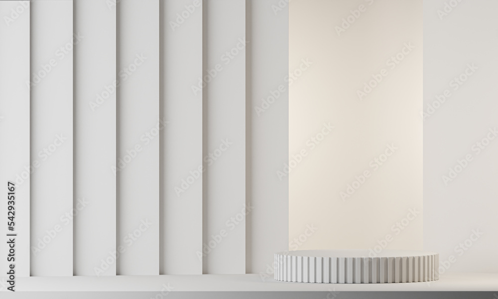 Abstract minimal scene with geometric forms. Cylinder wood podium stage in white background. for show product cosmetic presentation, mock up, 3d rendering illustration Abstract minimal scene with geometric forms. Cylinder wood podium stage in white background. for show product cosmetic presentation, mock up, 3d rendering illustration