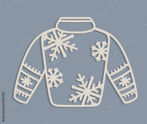 Laser cut ugly Christmas sweaters or jumper Templates. Christmas tree wood decorations toy with snowflakes