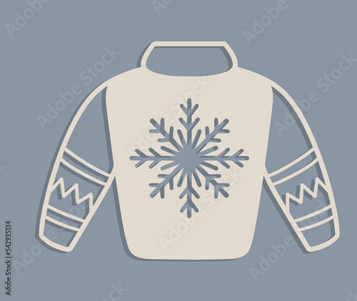 Laser cut ugly Christmas sweaters or jumper Templates. Christmas tree wood decorations toy with snowflakes