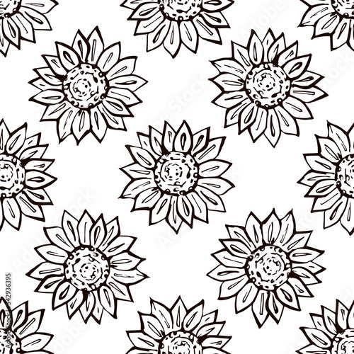 Thanksgiving seamless pattern with hand drawn sunflower. Suitable for packaging, wrappers, fabric design. PNG illustration
