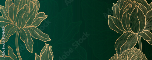 Lotus flower outline hnd drawn style. Asian national symbol plant. Vintage sketch design.