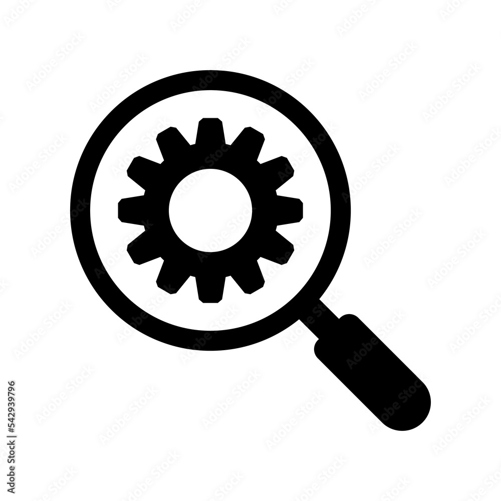 Search engine optimization icon. Gear and magnifying glass. Vector illustration. Search engine optimization icon. Gear and magnifying glass. Vector illustration.